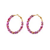 Yehwang - Stainless steel beaded earrings - oorbellen - roze - kralen - goud