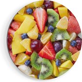 Artaza Dibond Muurcirkel Diverse Kleurrijke Fruit Achtergrond - Ø 50 cm - Klein - Wandcirkel - Rond Schilderij - Voor Binnen en Buiten