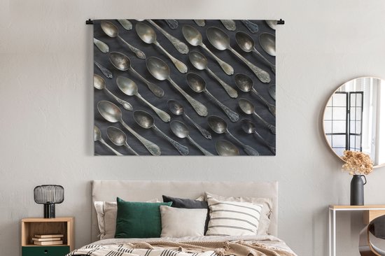Tenture murale - Tissu mural - Anciennes cuillères vides en métal vintage - 180x135 cm - Tapisserie murale