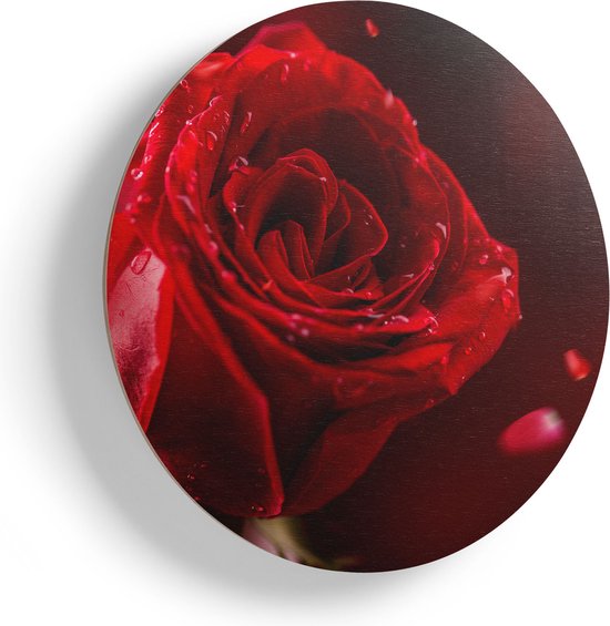 Artaza Houten Muurcirkel - Romantische Rode Roos  - Ø 40 cm - Klein - Multiplex Wandcirkel - Rond Schilderij