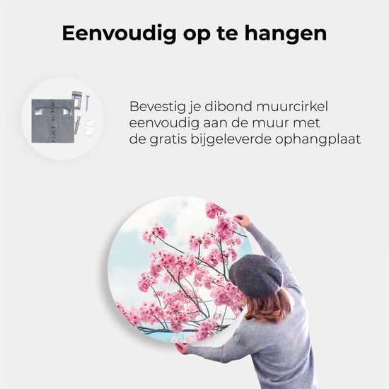 Cercle Mural Artaza Dibond - Arbre Fleur Rose - Fleurs - Ø 90 cm - Groot - Cercle Mural - Tableau Rond - Pour Intérieur et Extérieur