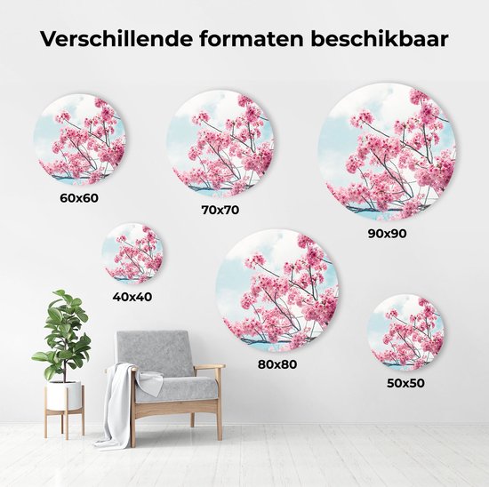 Cercle Mural Artaza Dibond - Arbre Fleur Rose - Fleurs - Ø 90 cm - Groot - Cercle Mural - Tableau Rond - Pour Intérieur et Extérieur
