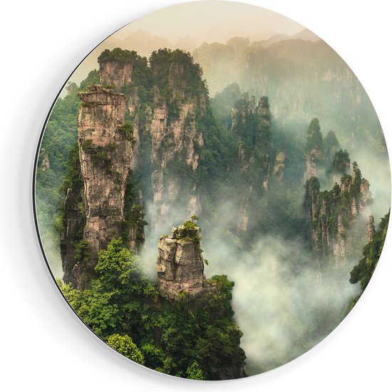 Artaza Muurcirkel - Zhangjiajie Klif Bergen In China - Wandcirkel - Rond Schilderij