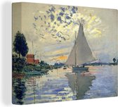 Canvas Schilderij Zeilboot bij Le Petit-Gennevilliers - Schilderij van Claude Monet - 40x30 cm - Wanddecoratie