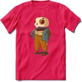 Casual skelet T-Shirt Grappig | Dieren halloween Kleding Kado Heren / Dames | Animal Skateboard Cadeau shirt - Roze - XL