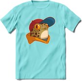 Hippe Kikker T-Shirt Grappig | Dieren reptielen Kleding Kado Heren / Dames | Animal Skateboard Cadeau shirt - Licht Blauw - M