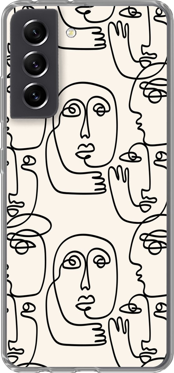 Telefoonhoesje Geschikt voor Samsung Galaxy S21 FE hoesje - Gezicht - Patronen - Line art - Siliconen Telefoonhoesje Telefoonhoesje