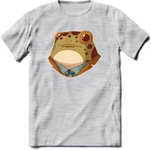 casual kikker T-Shirt Grappig | Dieren reptiel Kleding Kado Heren / Dames | Animal Skateboard Cadeau shirt - Licht Grijs - Gemaleerd - 3XL