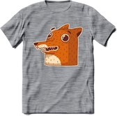 Friendly fox T-Shirt Grappig | Dieren vos Kleding Kado Heren / Dames | Animal Skateboard Cadeau shirt - Donker Grijs - Gemaleerd - M