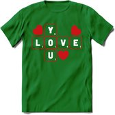 Love You - Valentijn T-Shirt | Grappig Valentijnsdag Cadeautje voor Hem en Haar | Dames - Heren - Unisex | Kleding Cadeau | - Donker Groen - XL