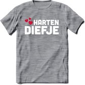Harten Diefje - Valentijn T-Shirt | Grappig Valentijnsdag Cadeautje voor Hem en Haar | Dames - Heren - Unisex | Kleding Cadeau | - Donker Grijs - Gemaleerd - L