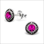 Aramat jewels ® - Zilveren bali oorbellen 925 zilver geoxideerd kristal roze 7mm