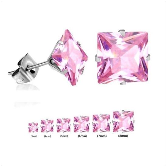 Aramat jewels ® - Vierkante zweerknopjes oorbellen roze zilverkleurig chirurgisch staal 4mm