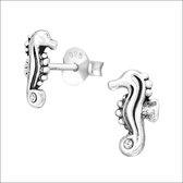 Aramat jewels ® - Zilveren oorbellen zeepaardje kristal zilver 9x8mm geoxideerd