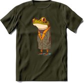 Casual kikker T-Shirt Grappig | Dieren reptiel Kleding Kado Heren / Dames | Animal Skateboard Cadeau shirt - Leger Groen - XXL