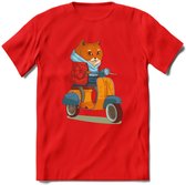 Casual scooter kat T-Shirt Grappig | Dieren katten Kleding Kado Heren / Dames | Animal Skateboard Cadeau shirt - Rood - XXL