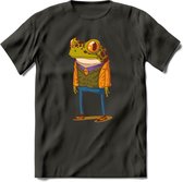 Casual kikker T-Shirt Grappig | Dieren reptiel Kleding Kado Heren / Dames | Animal Skateboard Cadeau shirt - Donker Grijs - 3XL
