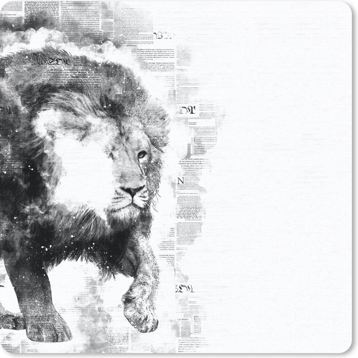 Muismat 20x20 cm - Mousepad Leeuw - Krant - Zwart - Wit - Muismatten