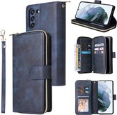 Samsung Galaxy S21 FE - Portemonnee met rits - book-case hoesje - ruimte voor 9 pasjes - blauw