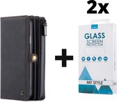Lederen 2 in 1 Wallet Bookcase iPhone SE (2020) Zwart - 2x Gratis Screen Protector - Telefoonhoesje - Smartphonehoesje