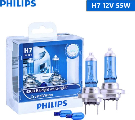 H7 55 Watt Philips Crystal Vision lampen 12V – Wit licht 4300K – Xenon look  – LED look... | bol.com