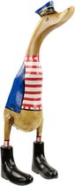 Wooden duck captain red-white-blue - Hout - 34x12x10 cm - rood - blauw - India - Sarana - Fairtrade