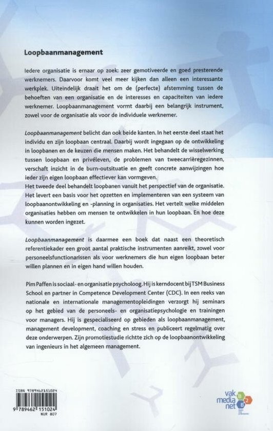 Boek met de titel Loopbaanmanagement en informatie over de auteur Pim Paffen, vakmedia net.