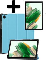 Samsung Galaxy Tab A8 Hoes Book Case Hoesje Met Screenprotector Bescherm Glas - Licht Blauw