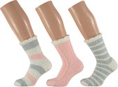 Apollo-Sokken | Bedsokken dames | Roze|Grijs | 3-Pak | One Size | Slaapsokken | Fluffy sokken | Warme sokken | Bedsokken | Fleece sokken | Warme sokken dames | Winter sokken | Apol