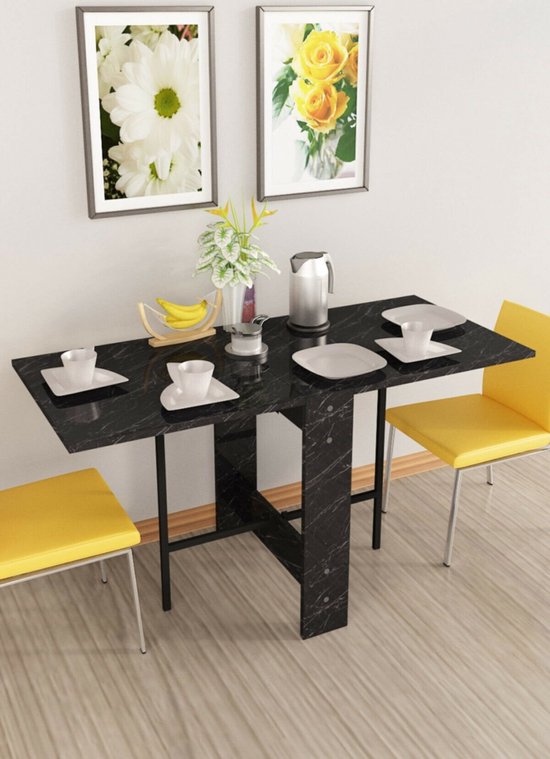 Beckenbau - Eettafel - Uitschuifbare eettafel - Inklapbare tafel - Opvouwbaar - 134 x 60 x 72 cm - Zwart Nero