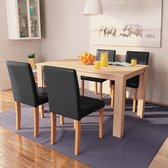Decoways - Eettafel met stoelen kunstleer en eiken zwart 5 st