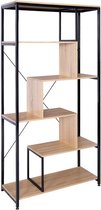 Licaza Boekenkast - Industrieel - Kast met 6 lagen - Hout - Metaal - Lichtbruin - Zwart - 160x84x34 cm