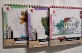 sketch colouring books 3x 24 bladzijden kleurpakket voor volwassenen 3 boekjes met 3 x 18 kleurpotloden