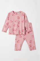 Woody pyjama baby meisjes - roze met wasbeer all-over print - 212-3-WPC-R/956 - maat 56