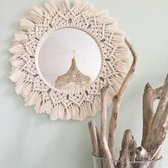 BaykaDecor - Unieke Handgemaakte Macrame Spiegel - Woondecoratie - Jute Wanddecoratie - Boho Decoratie - Cadeau - Beige - 40x40