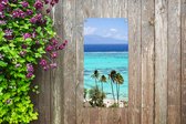 Tuinposter Palmen op de kust van Moorea in Frans-Polynesië - 40x80 cm - Wanddecoratie Buiten - Tuinposter - Tuindoek - Schuttingposter - Tuinschilderij
