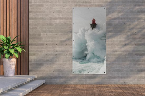 Schuttingposter De Franse Vuurtoren van la Jument in een storm - 100x200 cm - Tuindoek