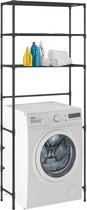 Opbergrek - RVS - Zwart - 3 Schappen - 170x69x28CM - Opbergrek Wasmachine - Wasmachine en Toilet Kast - Doucherek zonder boren - Badkamerrek - WC Kast - Opbergkast