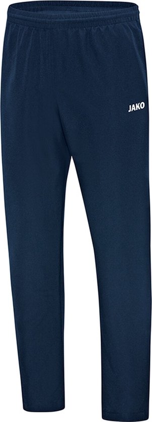 Donkerblauwe Jako trainingsbroek voor dames met elastische tailleband en het Jako logo op de linkerheup.