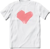 Valentijn Pastel waterverf Hart T-Shirt | Grappig Valentijnsdag Cadeautje voor Hem en Haar | Dames - Heren - Unisex | Kleding Cadeau | - Wit - XXL