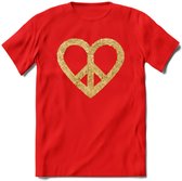 Valentijn Goud Hart T-Shirt | Grappig Valentijnsdag Cadeautje voor Hem en Haar | Dames - Heren - Unisex | Kleding Cadeau | - Rood - XL