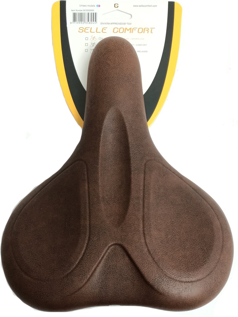 Selle Comfort zadel E-Bike Soft medium bruin met handvat, zonder strop (hangverpakking).