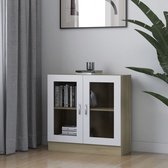 Decoways - Vitrinekast 82,5x30,5x80 cm spaanplaat wit sonoma eikenkleurig