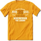 35 Jaar Legend T-Shirt | Goud - Wit | Grappig Verjaardag en Feest Cadeau Shirt | Dames - Heren - Unisex | Tshirt Kleding Kado | - Geel - S