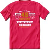 45 Jaar Legend T-Shirt | Goud - Wit | Grappig Verjaardag en Feest Cadeau Shirt | Dames - Heren - Unisex | Tshirt Kleding Kado | - Roze - XL