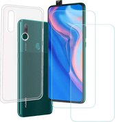 LuxeBass Huawei P Smart Z Hoesje Transparant TPU Siliconen Soft Case + 2X Tempered Glass Screenprotector - telefoonhoes - gsm hoes - gsm hoesjes - glas scherm - bescherming