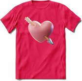 Valentijn Hart met pijl T-Shirt | Grappig Valentijnsdag Cadeautje voor Hem en Haar | Dames - Heren - Unisex | Kleding Cadeau | - Roze - S