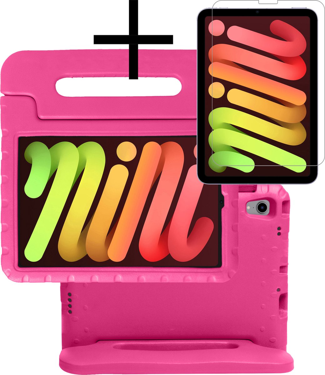Hoesje Geschikt voor iPad Mini 6 Hoesje Kinderhoes Shockproof Hoes Kids Case Met Screenprotector - Roze