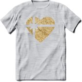 Valentijn Goud Hart T-Shirt | Grappig Valentijnsdag Cadeautje voor Hem en Haar | Dames - Heren - Unisex | Kleding Cadeau | - Licht Grijs - Gemaleerd - XL