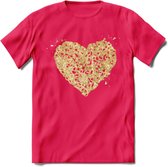 Valentijn Goud Hart T-Shirt | Grappig Valentijnsdag Cadeautje voor Hem en Haar | Dames - Heren - Unisex | Kleding Cadeau | - Roze - XL